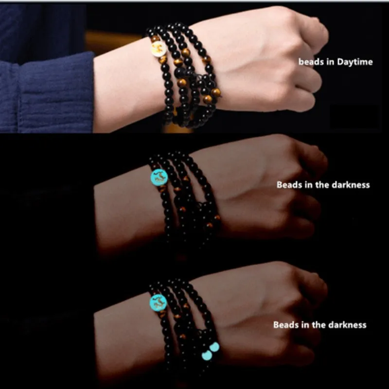 108 Prayer Beads Tiger Eye Stone Obsidian Bracelet Necklace Crystal Strand Mala Rosary Buddhist Buddha Lucky Amulet Jewelry 3