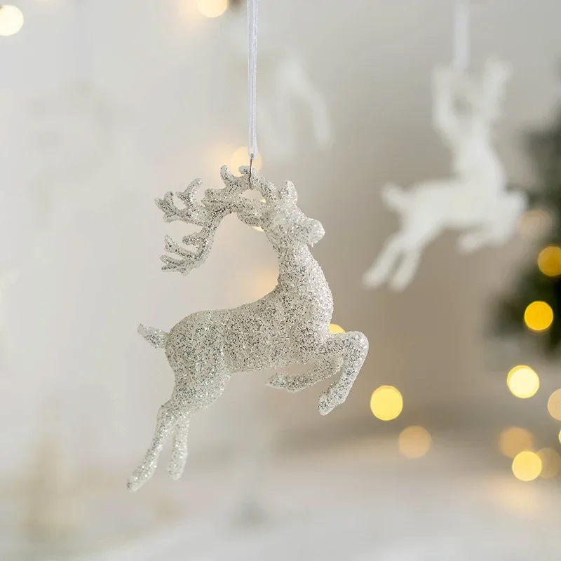 Christmas Tree Hanging Pendants Glitter White Deer Ornaments Xmas Elk 2025 Christmas Decor for Home Kids Toy New Year 2026