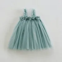 Robe d'été en maille pour enfants, 1-6T, en Tulle, princesse, Tutu, 6 couleurs, fleur 3D, robe d'anniversaire sirène 3