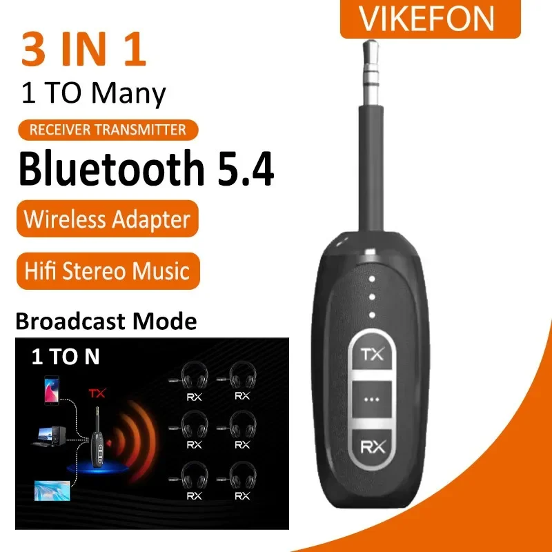 3 in 1 Bluetooth 5.4 Transmitter and Receiver 3.5mm Hifi Stereo Music Wireless Audio Adapter For TV Car kit Headphones Speaker