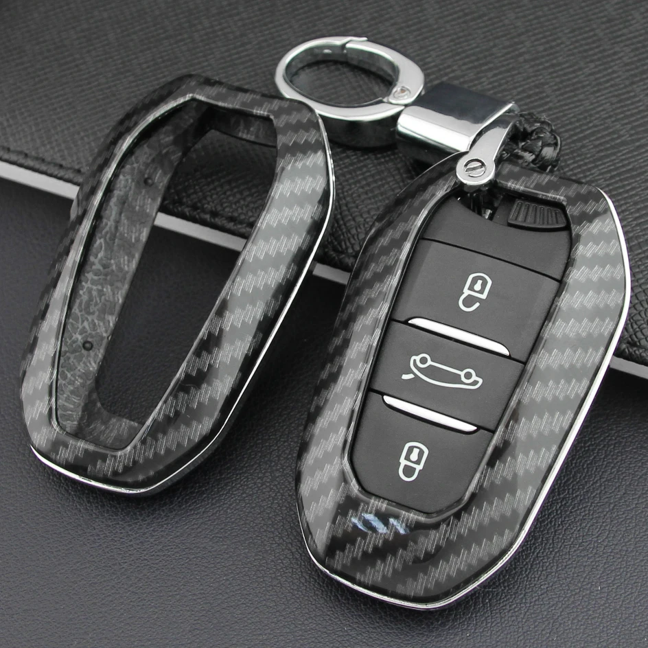  HIBEYO Alloy Leather Texture Car Key Fob Cover with Keychain  fits for Peugeot Citroen Picasso Elysee 308 407 3085 5008 C3 DS5 DS6 Car Key  Case Cover Jacket Smart Remote Car
