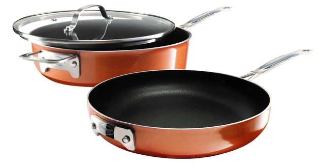 Stackable Non-stick 3 Piece Copper Cast Stackable Pots & Pans Set, Gold