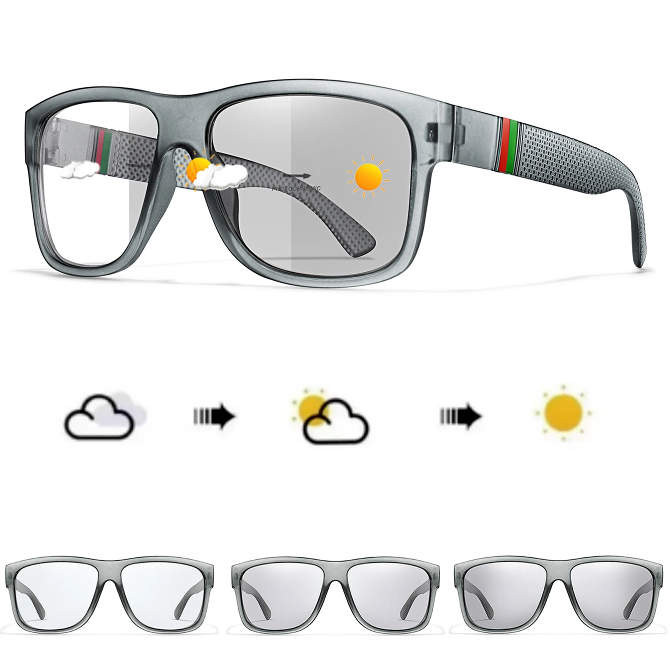 Photochromic Cycling Sunglasses Classic Square Frame