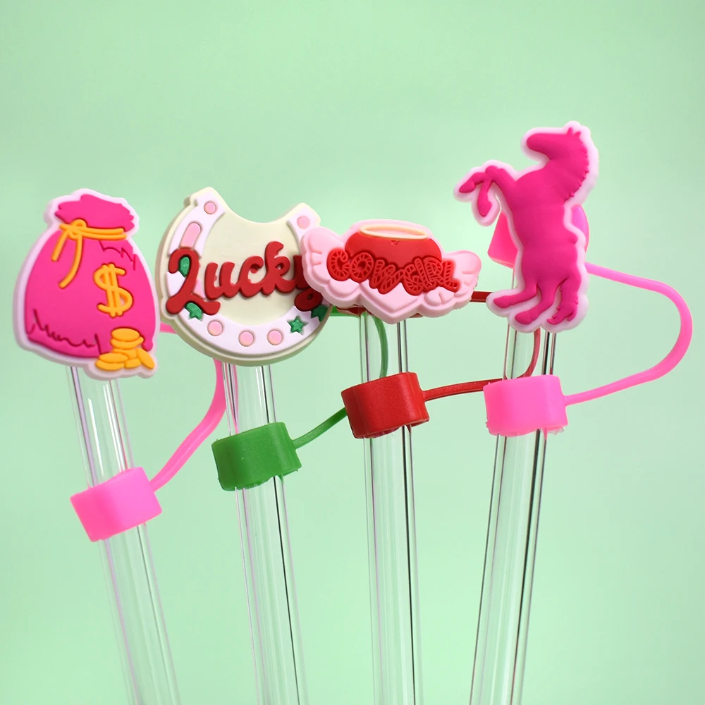 핑크 카우걸 데님 스타일 방진 빨대 토퍼, 시원한 모자 부츠, PVC 빨대 커버 팁, 8mm 빨대 음주 액세서리, 1 개