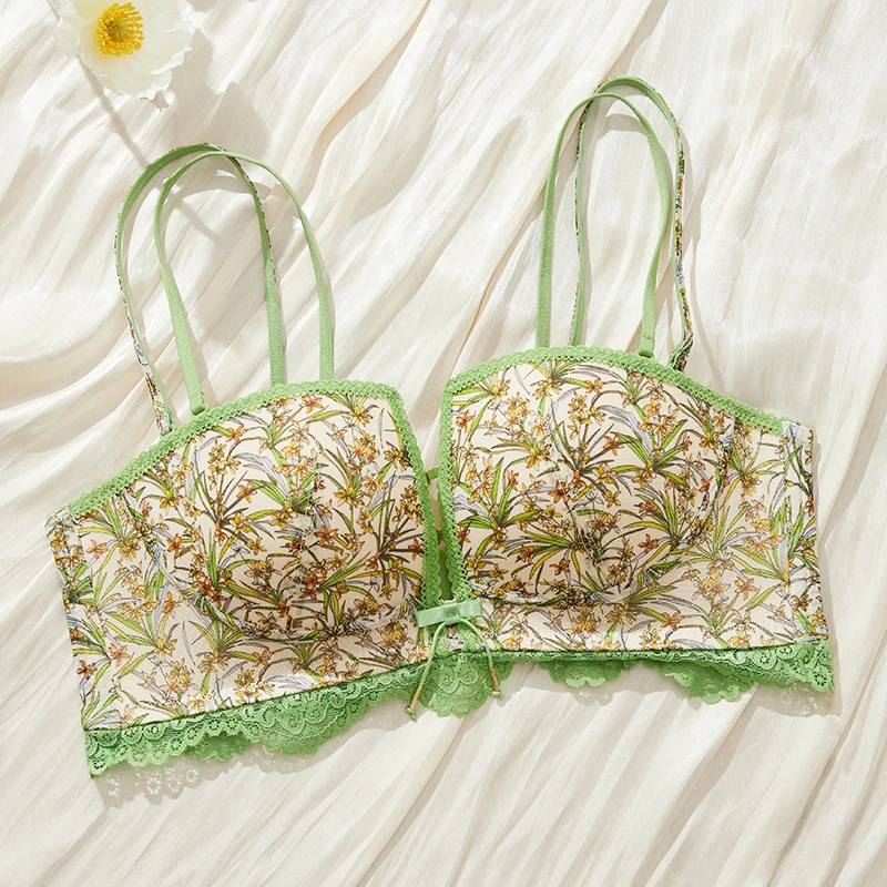 Sexy Half Cup Bra Fashion Spring/Summer Printed Small Chest Bras Lace Lingerie Underwear Bra for Women Free Shipping CW9550