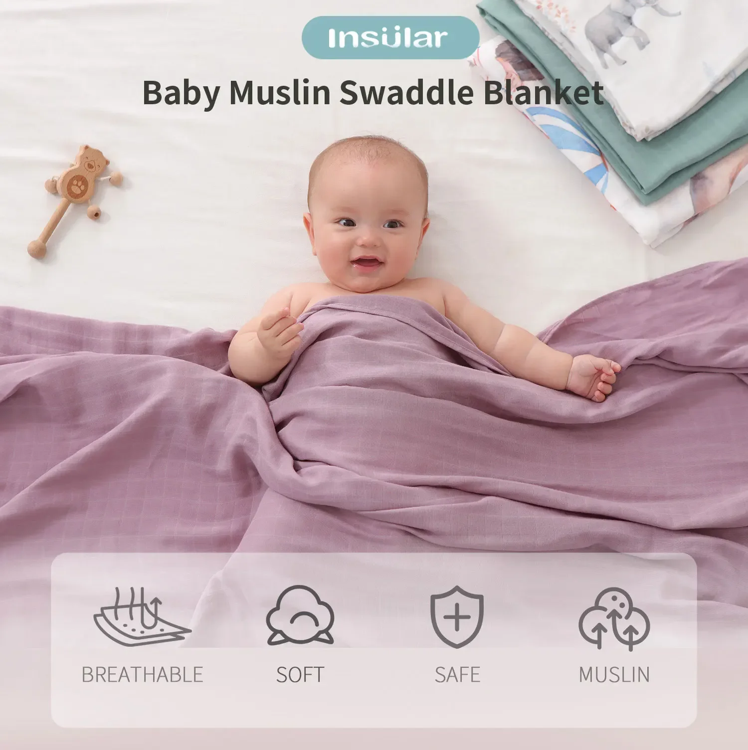 Coperta Swaddle In Mussola Di Cotone - 120x110 Cm, Motivo Giraffa, Per Neonati Unisex - Foto 3