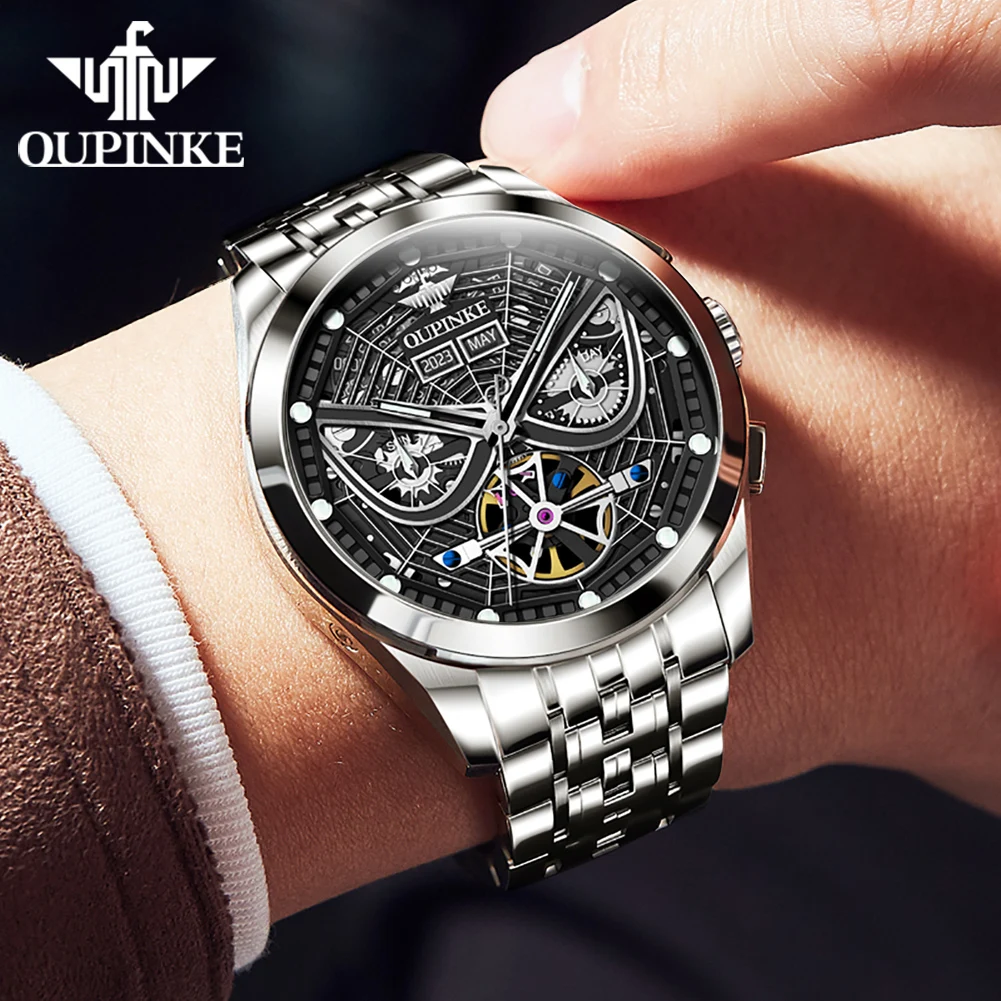 OUPINKE 3250 Automatic Mechanical Watch for Men Battle Armor Skeleton Spider Web Drive Machinerg Sapphire Mirror Men's Watch New
