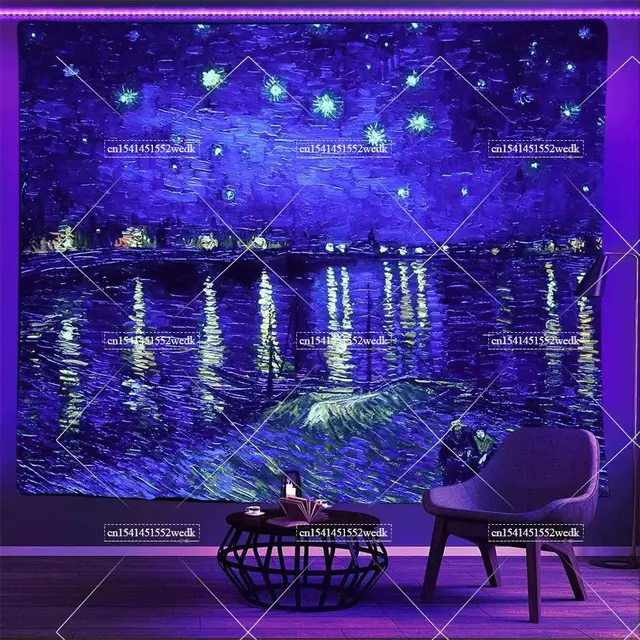 Blacklight Starry Night Van Gogh Wall Art Decor, Peinture à l'huile, Fluorescent Tapestry, Glow in the Dark, UV Reactive Poster 2