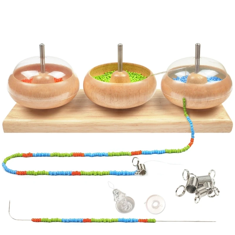 

Manual Rotation 3 Bowls Bead Piercer Spin Beading Bowl for Jewelry Making Waist Bead Spinner for DIY Beading Craft