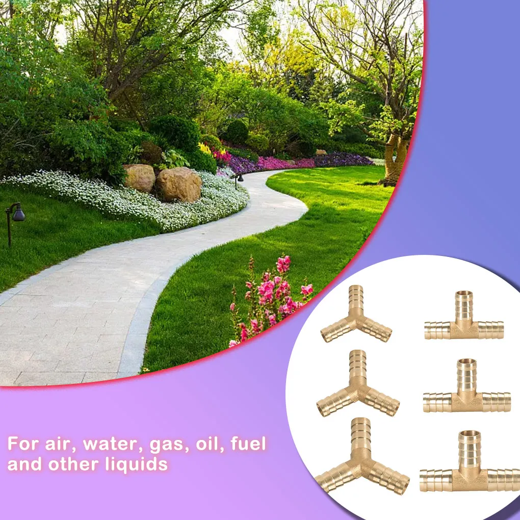 

6pcs set T Y Hose Fitting Head 6mm 8mm 10mm Brass Connector Barbed Crosses Tee Splicer Reducing Way Pressure Durable