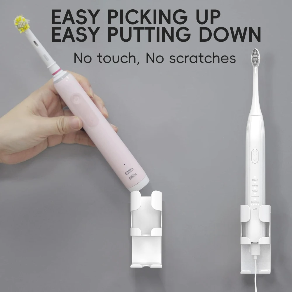 Toothbrush Holder Fit for Oral B & Philips Electric Toothbrush, Gravity Sensor Wall Mounted, No Punch Adhesive Toothbrush Holder