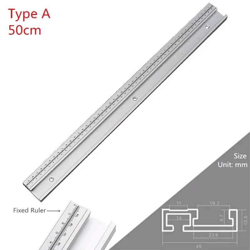 Adjustable Aluminum Alloy T-Track Limiter with Movable Scale for Woodworking Saw Table and Miter Workbench
