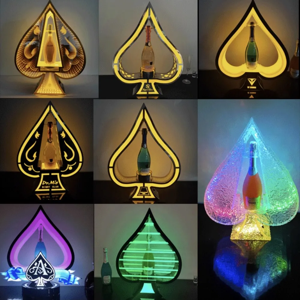 Shiny Bar Party Decoration Rechargeable Color Flashing Champagne King Display Rack LED Ace of Spade VIP Bottle Holder