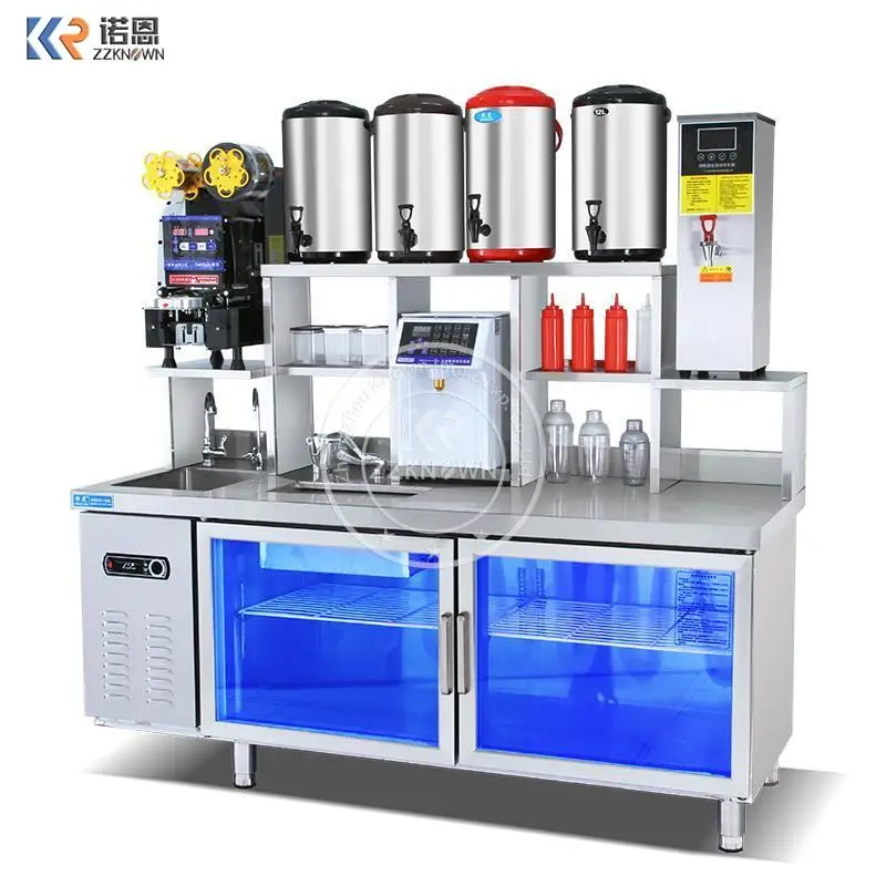 

1.5m Bubble Tea Machine Counter Milktea Shop Use Counters Stainless Steel Operation Table With Oem Length