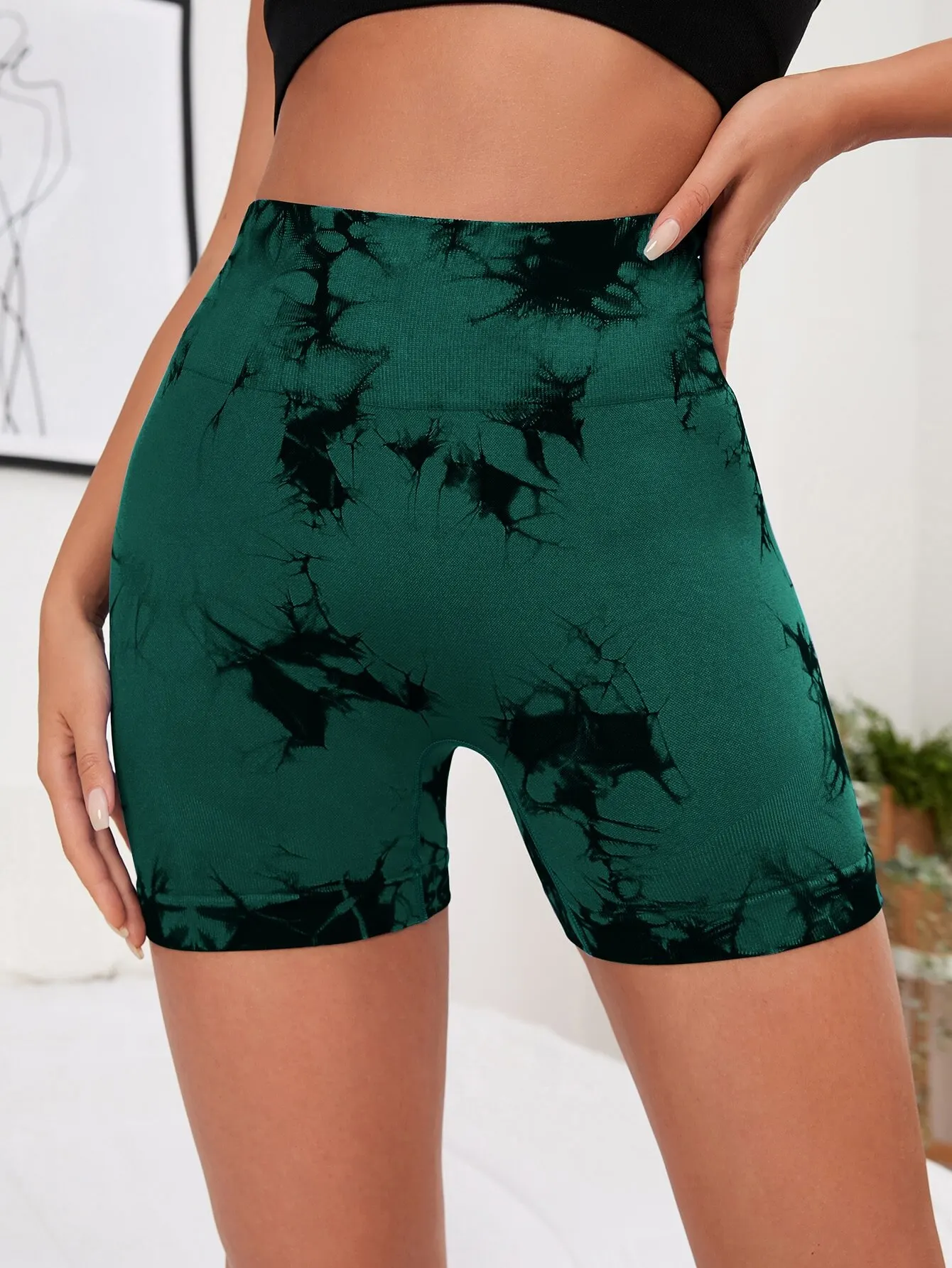 Seamless Tie Dye Style High Waist Quick Dried Fitness Triple Pants Honey Peach Hip Lift Yoga Sports Tight Shorts yoga shorts