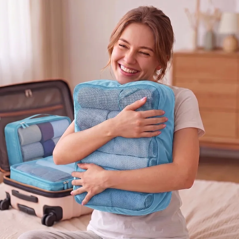 Foldable Travel Packing Cubes with Breathable Mesh Design - Lightweight Organizers