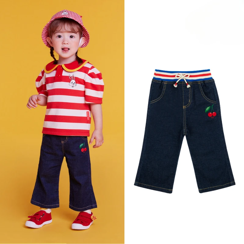 

Bebe Store (In stock) 베베베베 2022 spring girl baby micro horn comfortable jeans and trousers