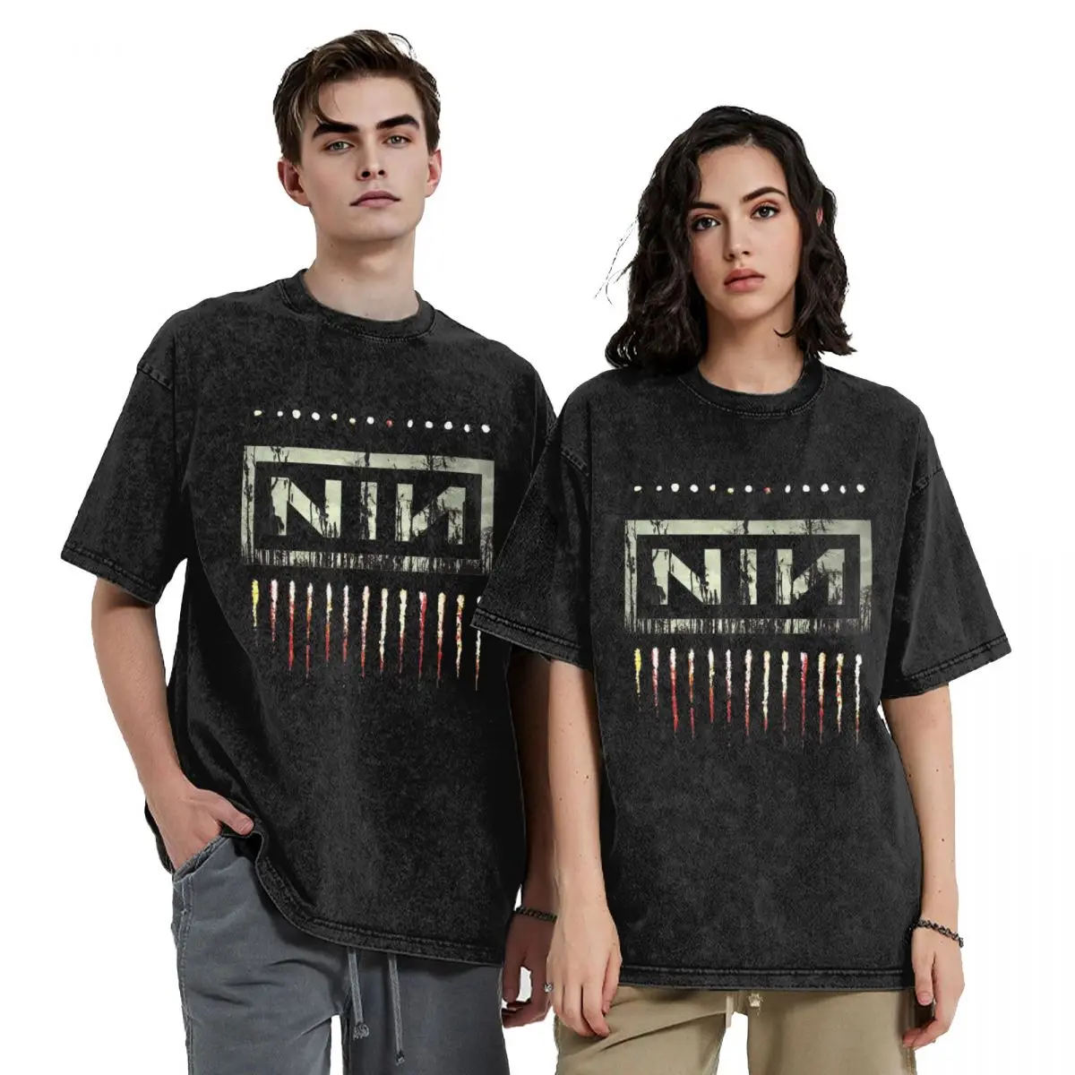 [RADINEO]★ 韓国人気★NOISE T-SHIRTS Washed T Shirts NIN Nine Inch Nails Hip Hop Retro T-Shirts