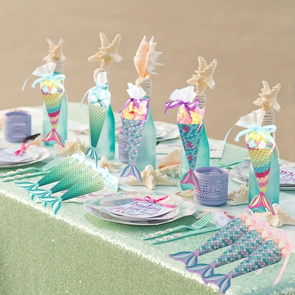 12Pcs Mermaid Paper Candy Gift Boxes with Invitation Card Gift Bags for Girls Birthday ... - SKU PCGB1114 - UGI Packaging