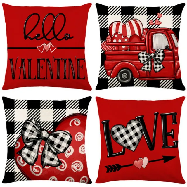 Valentines Day Decorative Pillow Covers 18x18 Set of 4 Love Heart Pillowcase Throw Cushion Case for Sofa Couch Valentine Decor 1