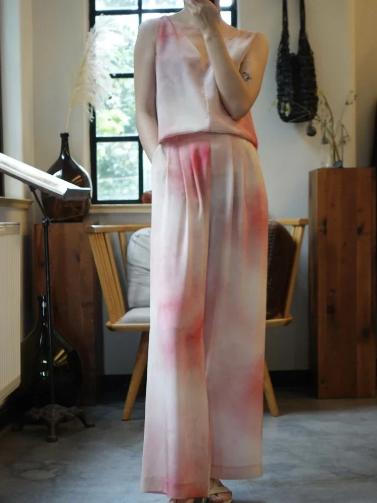 

2023 Spring and Summer New Women Ink Smudged Silk Camisole/ Pants