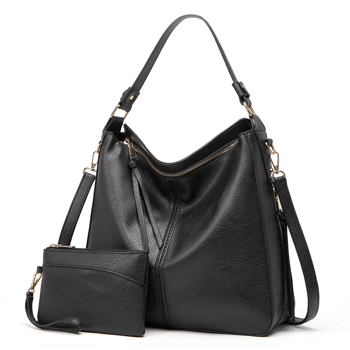 Women's Large Capacity Casual Tote Bag with Purse Vintage Designer Commuter Shoulder Bag Korean 2024 Fashion PU Leather Handbag