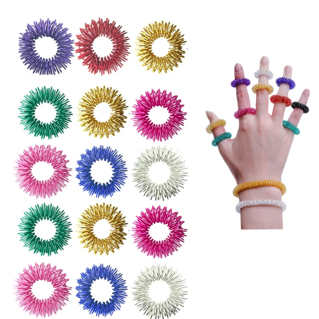 Ensemble de Bagues d'Acupression Sensorielles pour Adolescents et Adultes, Soulignées, Énergie des Boissons, Instituts Soulignés, Jouets Fidget, 10 Pièces/Paquet