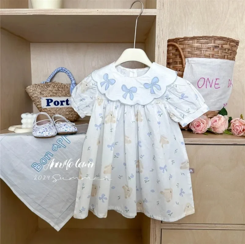 Summer 2025 Kids Clothes for Baby Girls Dress Cute Cartoon Rabbit Bow Floral Dress Sweet Party Dresses Lolita Dress 2-8y 2