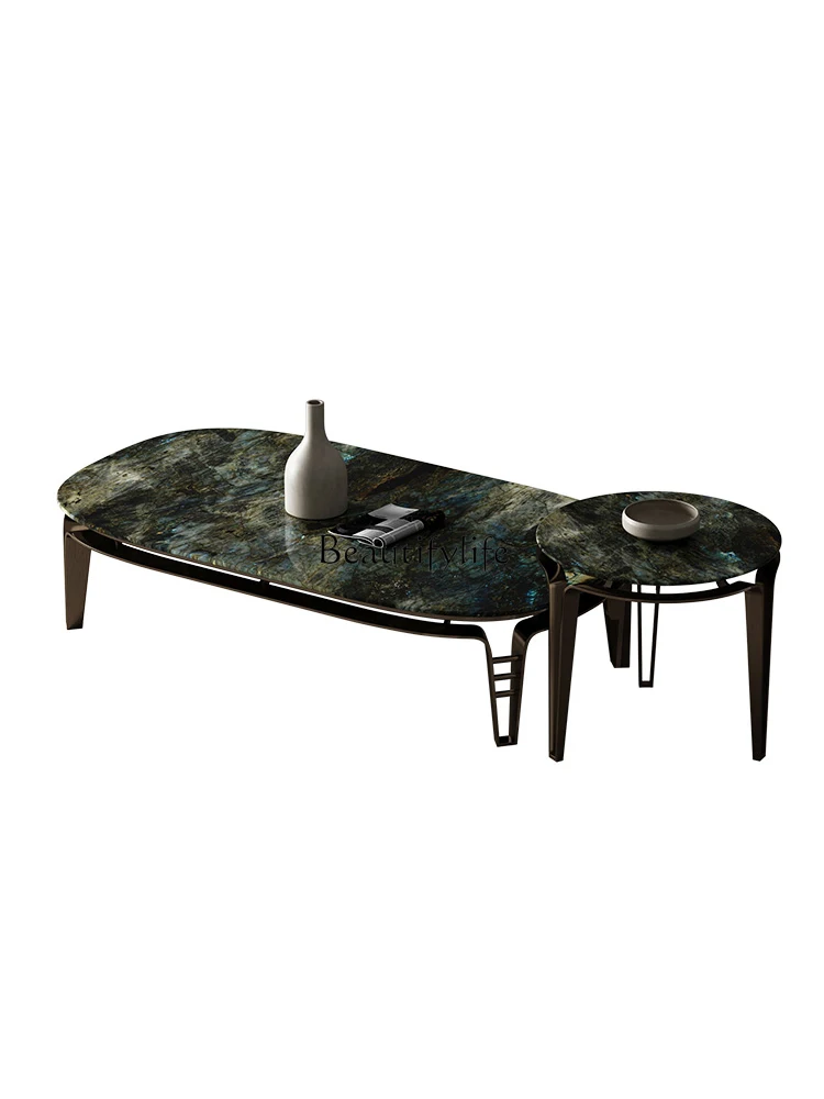 

Oval Stainless Steel Marble Coffee Table Side Table Combination Light Luxury and Simplicity Art