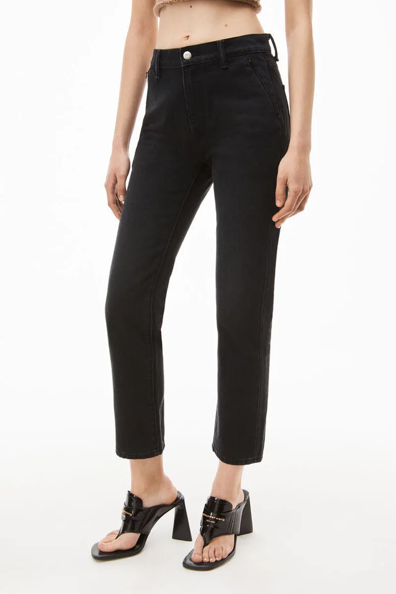 

Fashion Slim Women's Jeans 2023 New Simple Washed Invisible Zipper Soft Cotton Elastic Black Ankle-Length Pants