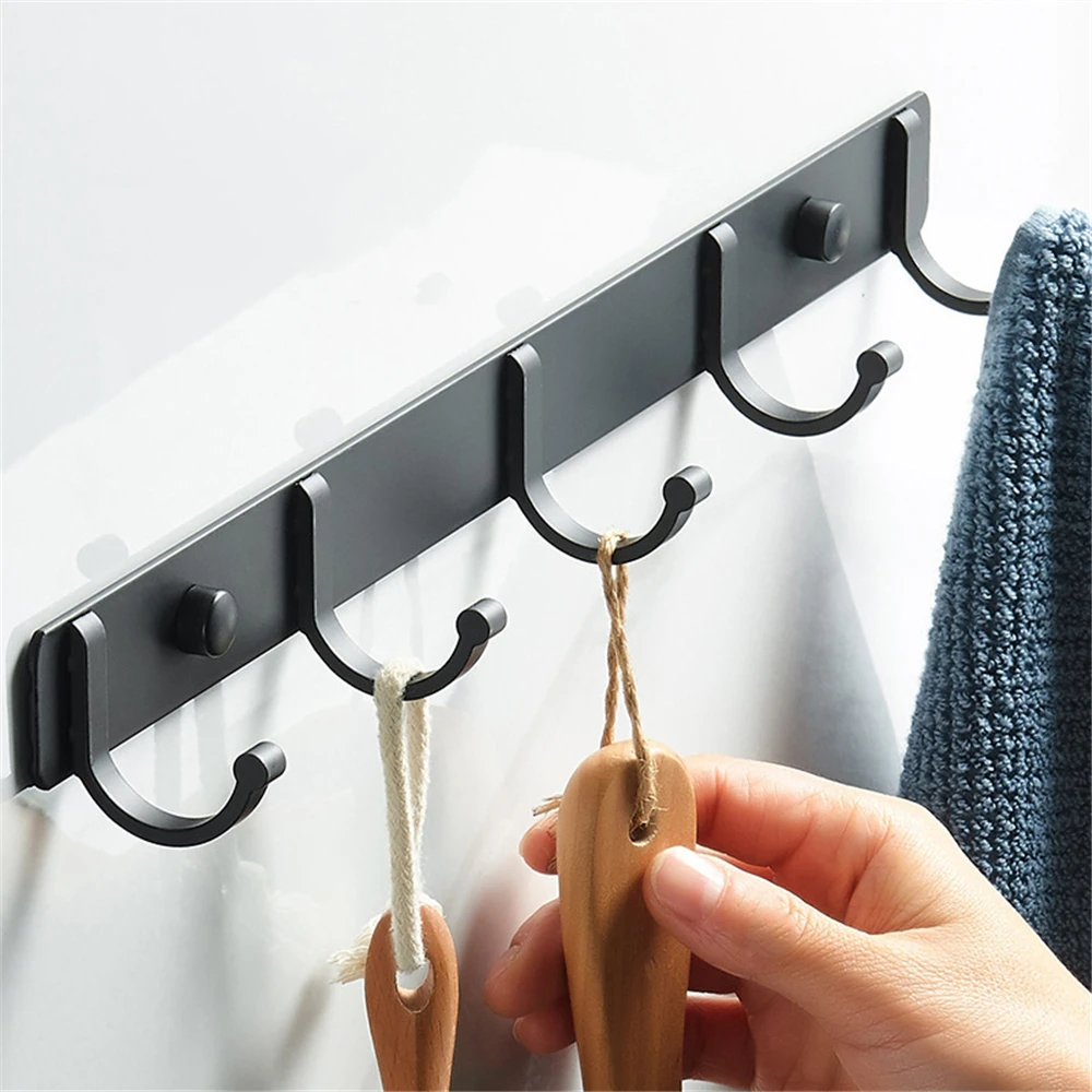 Black Wall Hook Robe Hook Home Kitchen Aluminum Alloy Clothes Hook  Hat Keys Holder Door Back Hook Hanger Bathroom Accessories
