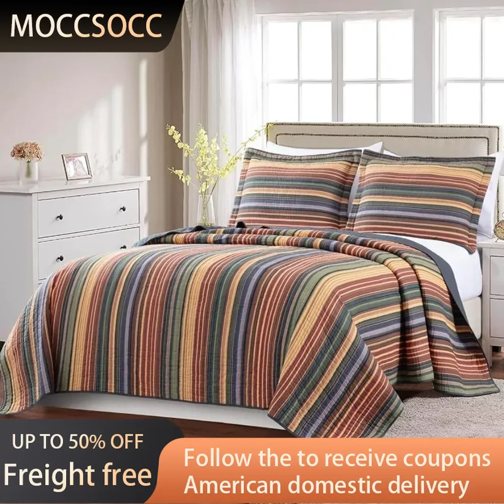 

2-Piece Multi-Color Striped 100% Washed Cotton Quilt Set Twin Size Freight Free Comforter Winter Double Bed Comforters Duvets