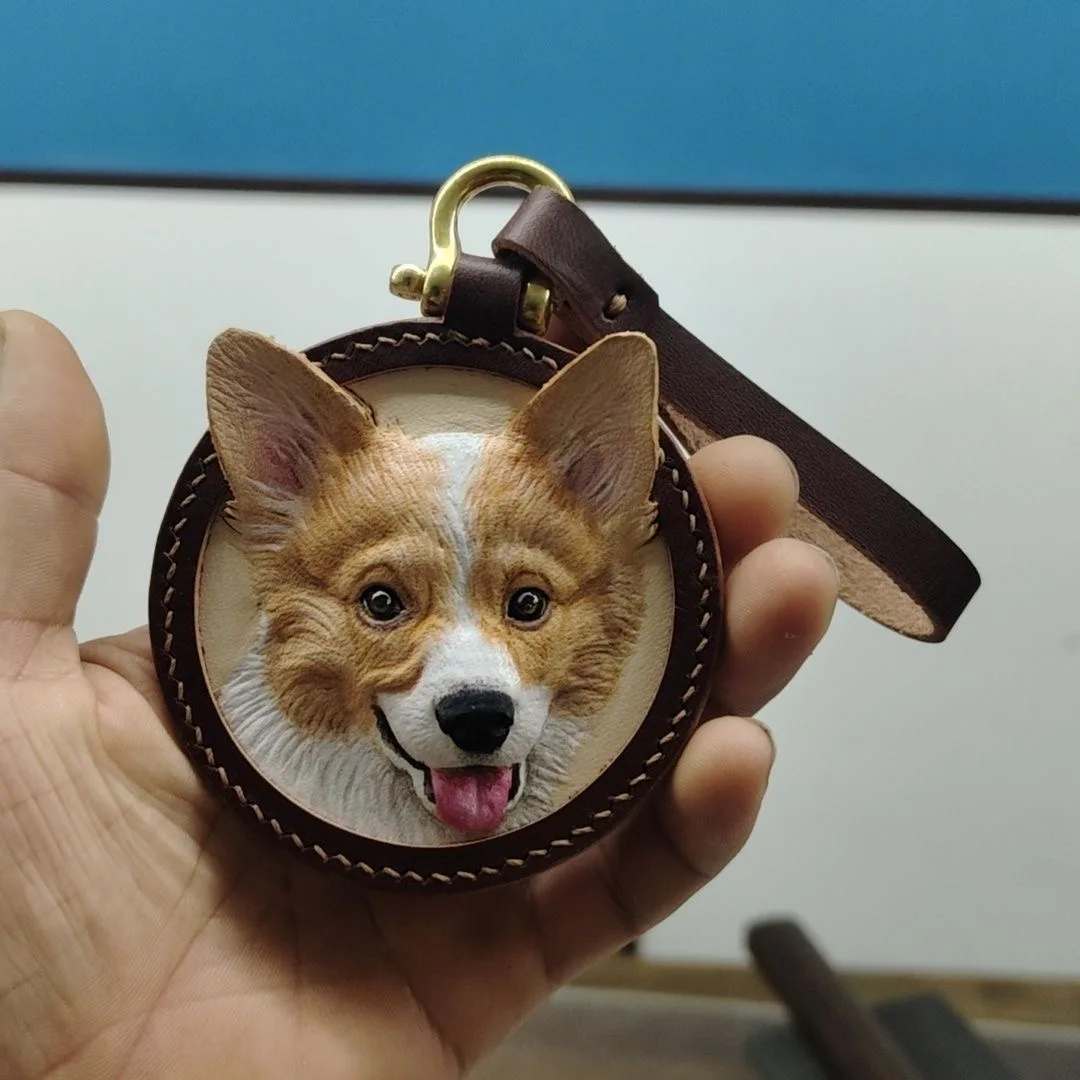 Pure cowhide pet pendant photo dog and cat souvenirs 8cm