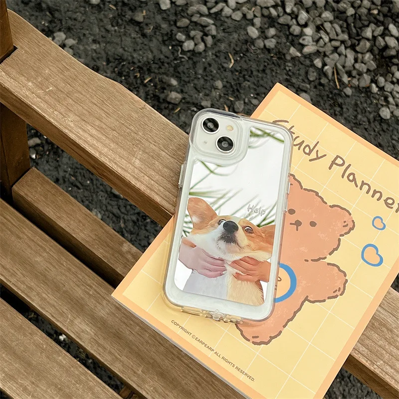 For iPhone 14Promax 2023 New Ins Net Red Funny Cute Dog Mirror Case 14Pro 13Promax 12 11