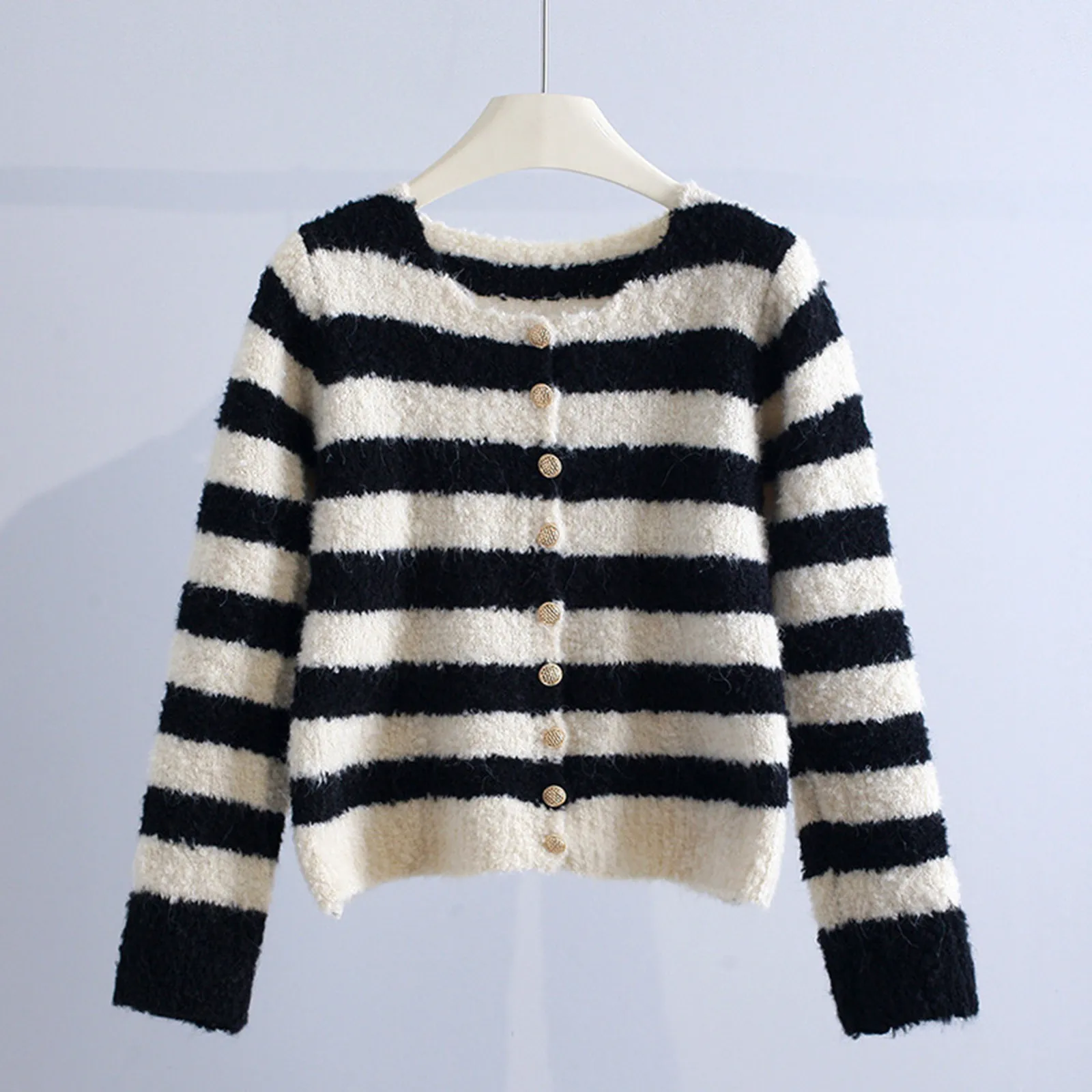 

Stripe Holiday Cardigan Women Autumn Knitted Sweater 2023 Winter Short Single-Breasted Long Sleeve Tops Female All-Match Jumper