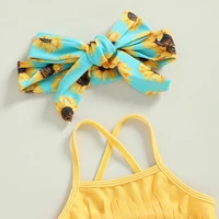 2-7Y Kids Bikini Set Girls Swimwear 2023 Summer Tassel Sling Sunflower Print Bow Bathing Suits Children Beachwear Baby Swimsuits 4