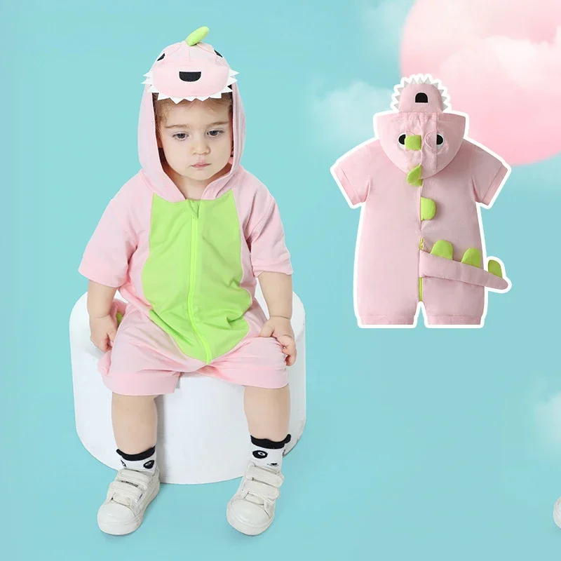 

Cute Dinosaur Infant Baby Clothes Boy Girl Romper Summer Short Sleeve Bodysuit Hooded Baby Onesie Newborn Jumpsuits Baby Stuff