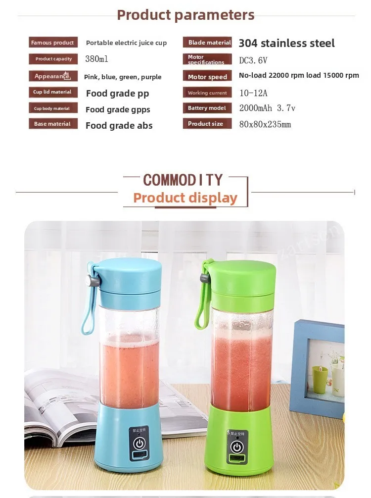 Description Picture 5 of itemElectric Juicer Mini Portable Blender Fruit Mixers Fruit Extractors Multifunction Juice Maker Machine Blender Smoothies Mixer