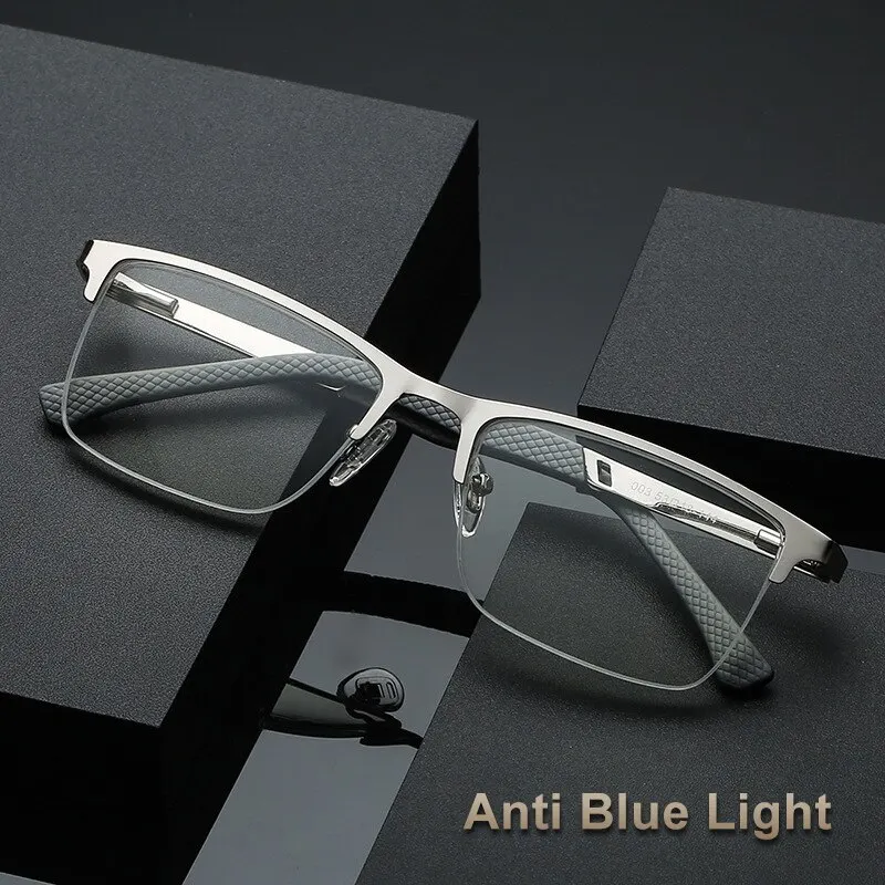 Reading Glasses Men's Business Reading Lens Metal Frame Optical Anti Blue Light Presbyopia Glasses +0.5 To +4.0