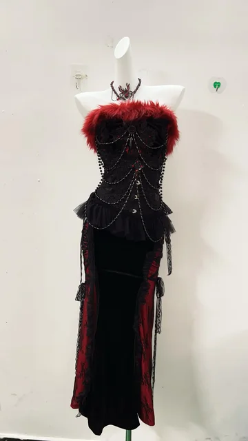 Faux Fur Trim Top and Skirt Set 5