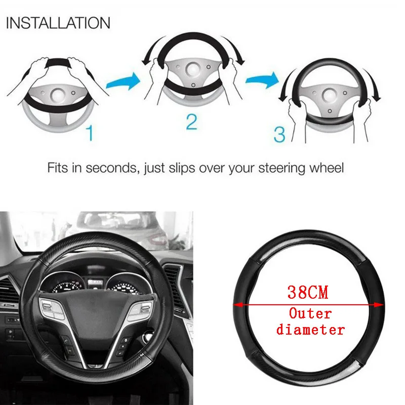 Car Carbon Fiber Leather Steering Wheel Cover For Mitsubishi Pajero V73