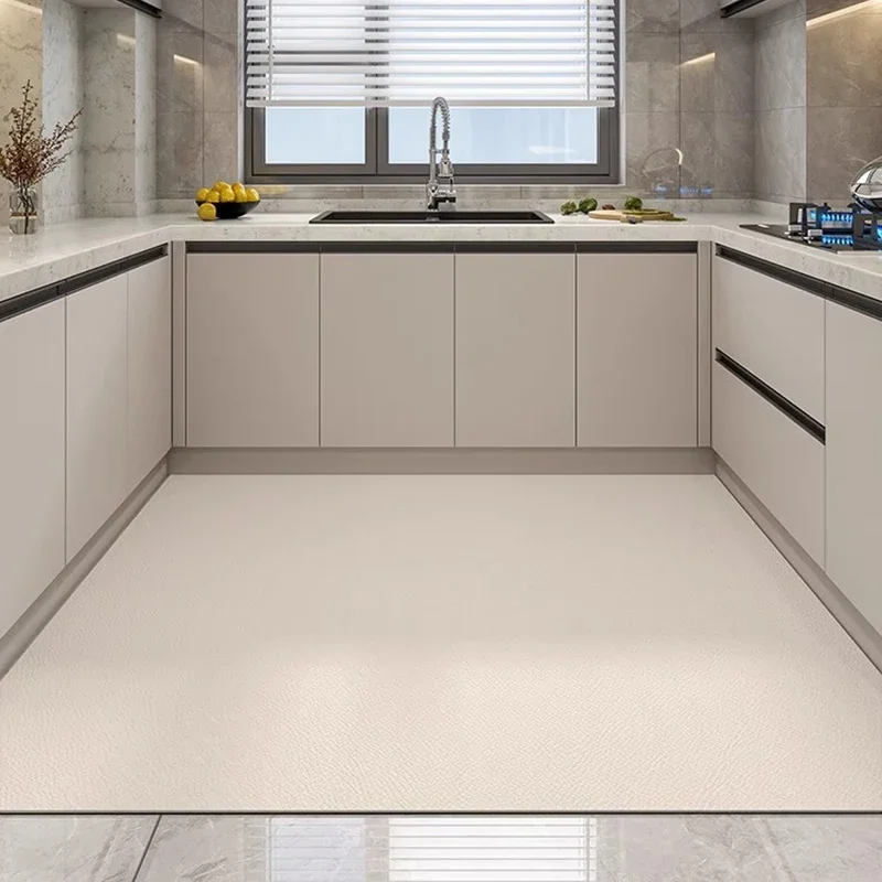 Kitchen Floor Mat Waterproof Oil-proof Anti-slip Rug large Size PVC Leather Carpet Minimalist Line Texture Foot Mats 주방바닥매트
