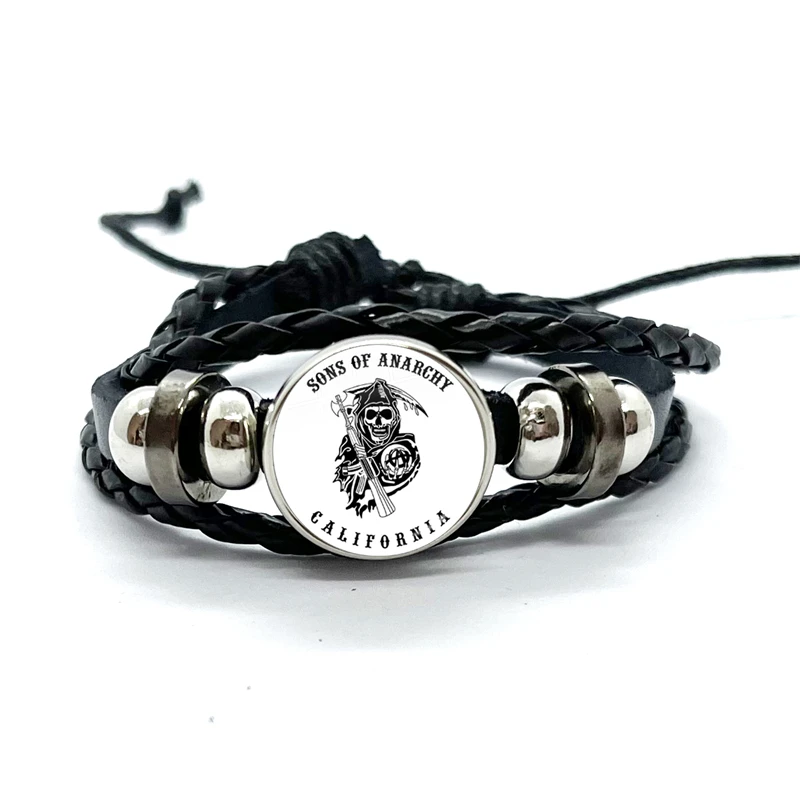 Sons Of Anarchy LOGO Leather Bracelets Freedom Symbol Pendant анархия Glass Dome Bracelet & Bangles Rock Punk Jewelry Gifts 2
