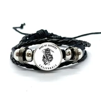 Sons Of Anarchy LOGO Leather Bracelets Freedom Symbol Pendant анархия Glass Dome Bracelet & Bangles Rock Punk Jewelry Gifts 2