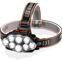 High Lumen USB Rechargeable LED Headlamp - Bright, Waterproof, 8 - LED Headlight (Black)