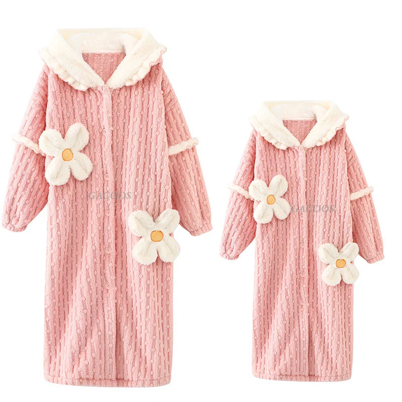 Cute Rabbit Bathrobe Children Hooded Night Robe Winter Thicken Flannel Bathrobe Baby Girl Home Robe Clothing Coral Velvet Pajama