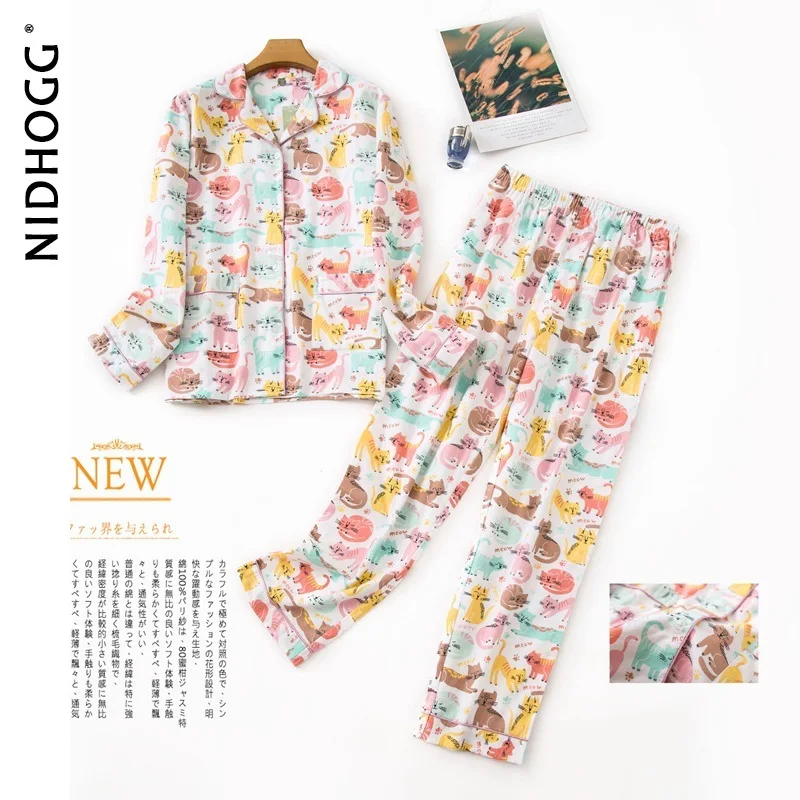 Long Sleeve Pajamas for Women 100% Cotton Plaid Red Sleepwear Lapel Casual Print Set 2 Piece Plus Size Pijamas Home Clothes women pajamas set,cotton pajamas set