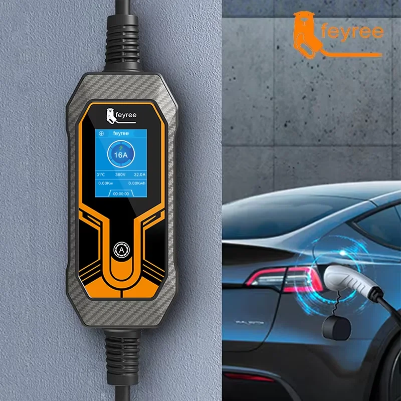 Feyree 11KW 16A EV Tragbares Ladegerät Typ2 EVSE Ladebox Elektroauto-Ladegerät CEE-Stecker IEC62196-2 Elektrofahrzeug-Ladegerät