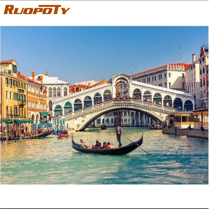 

RUOPOTY DIY Painting By Numbers Handpainted Bridge Scenery Diy Crafts Canvas Painting Picture Paint For Adults For Kids Gift