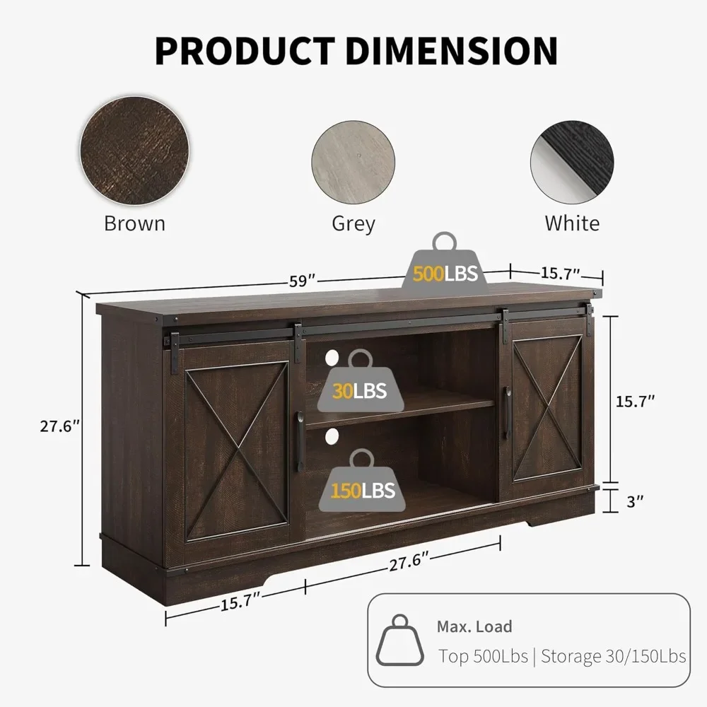 New2025-Farmhouse TV Stand and Entertainment Center for TV Up to 65 Inches with Sliding Barn Doors and Adjustable Shelf, Tv Medi